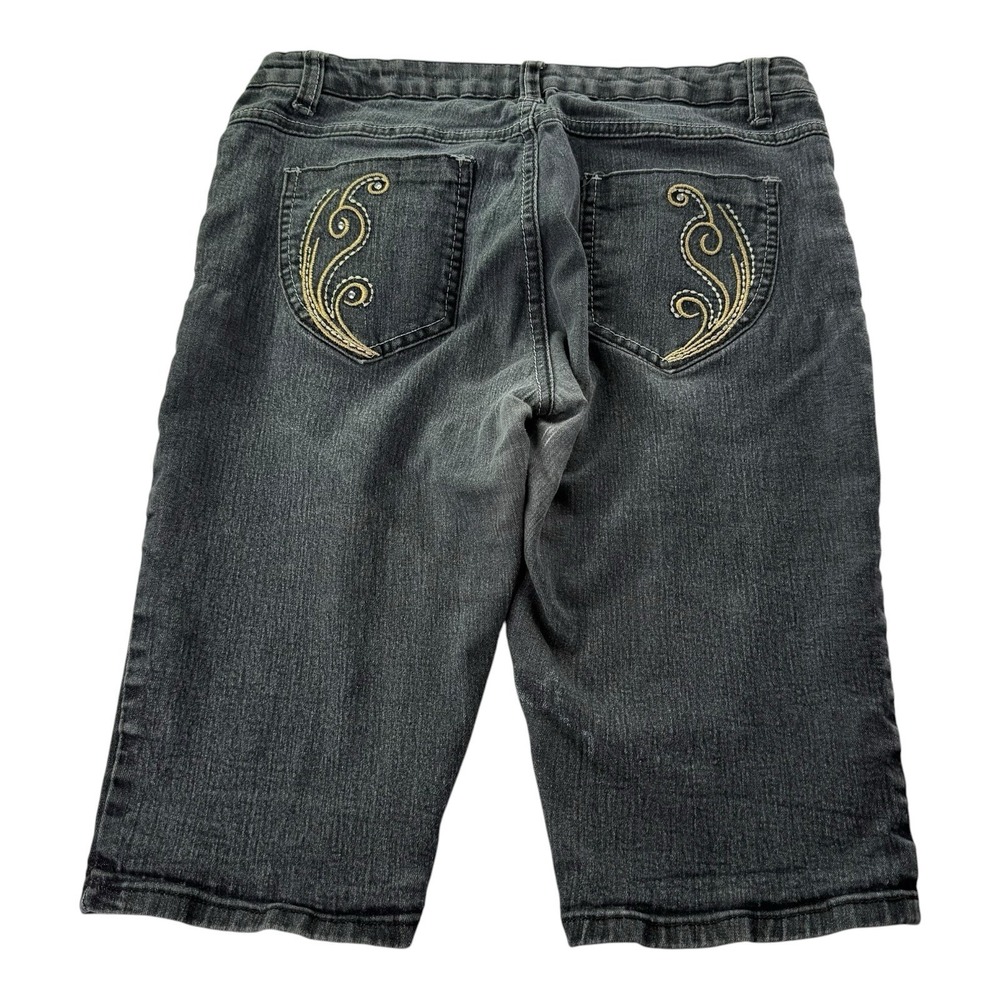 Charlotte Jeans Women's Black Denim Bermuda Shorts Size 12 Embroidered Pockets